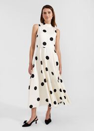 Mia Spot Dress, Cream Black, hi-res