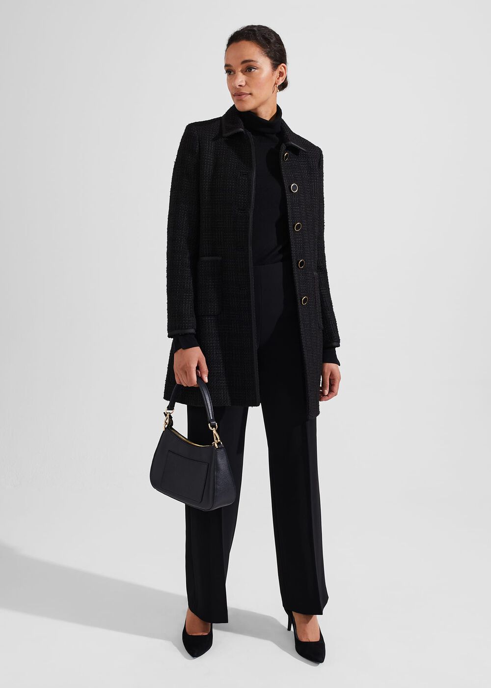 Elaine Tweed Coat With Wool, Black, hi-res