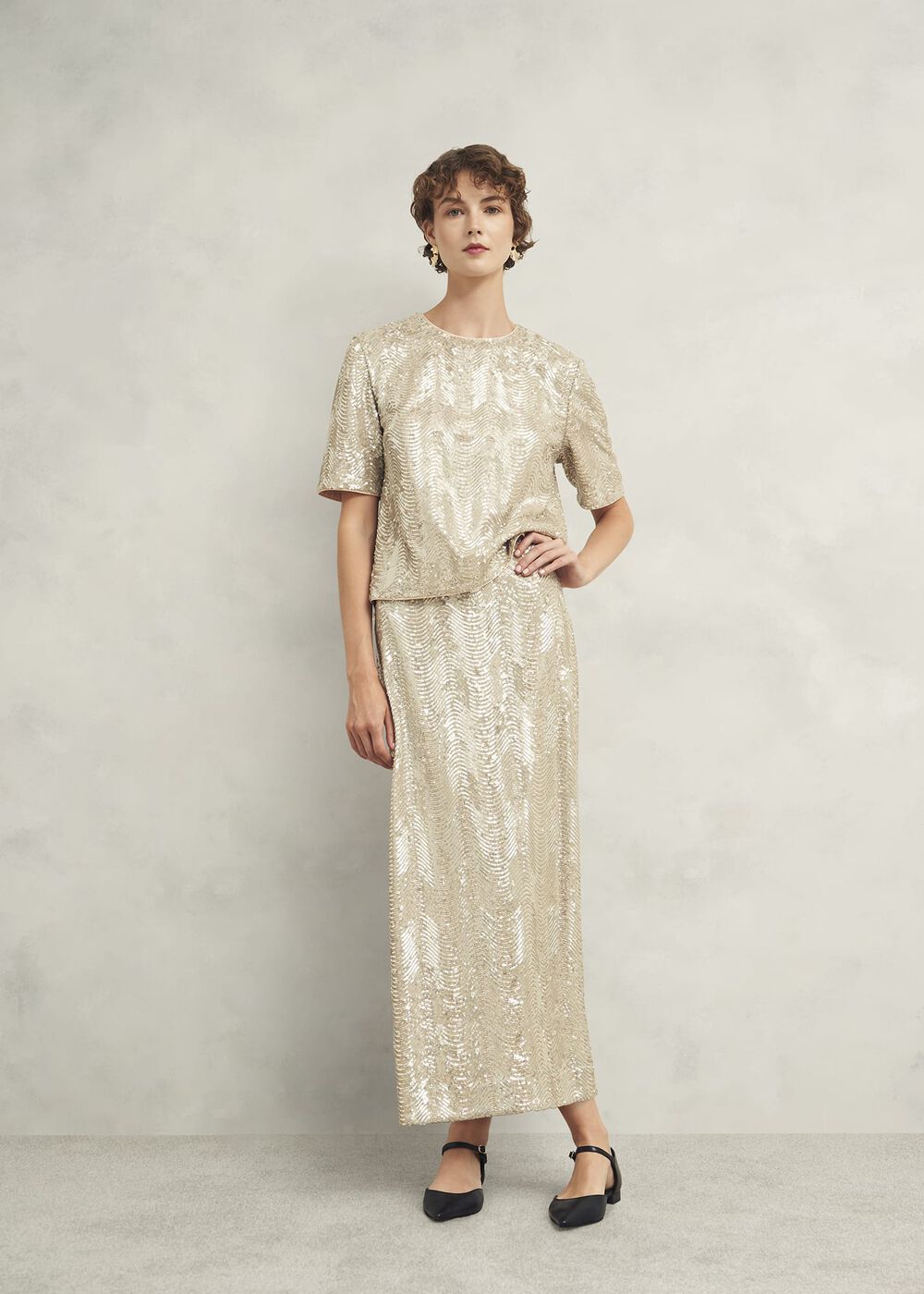 Marlowe Sequin Skirt, Silver, hi-res