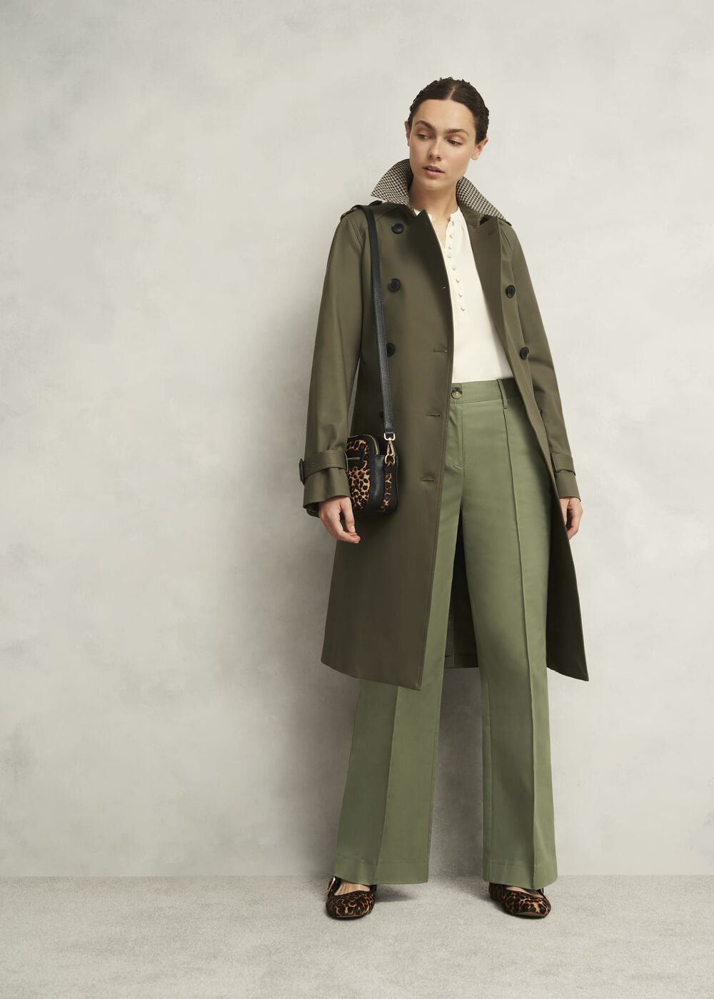 Dark Sage Green Kayley Cotton Trousers, Dark Sage, hi-res