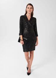 Carys Sequin Tux Dress, Black, hi-res