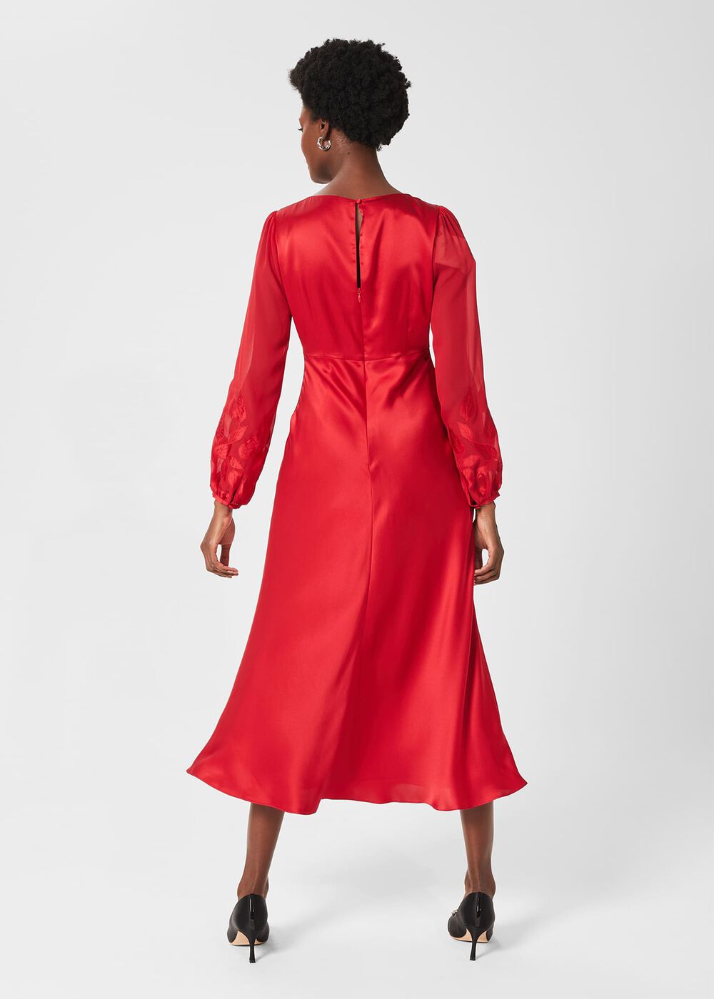 Lenora Silk Fit And Flare Dress, Poppy Red, hi-res