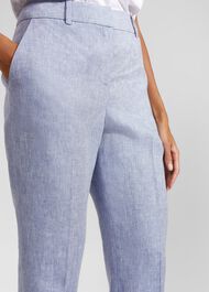 Adina Straight Linen Trousers, Blue Ivory, hi-res