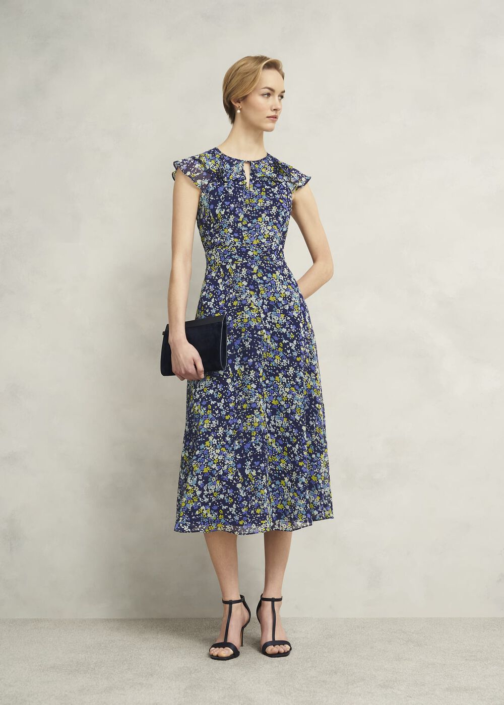 Dawn Frill Collar Dress, Blue Multi, hi-res