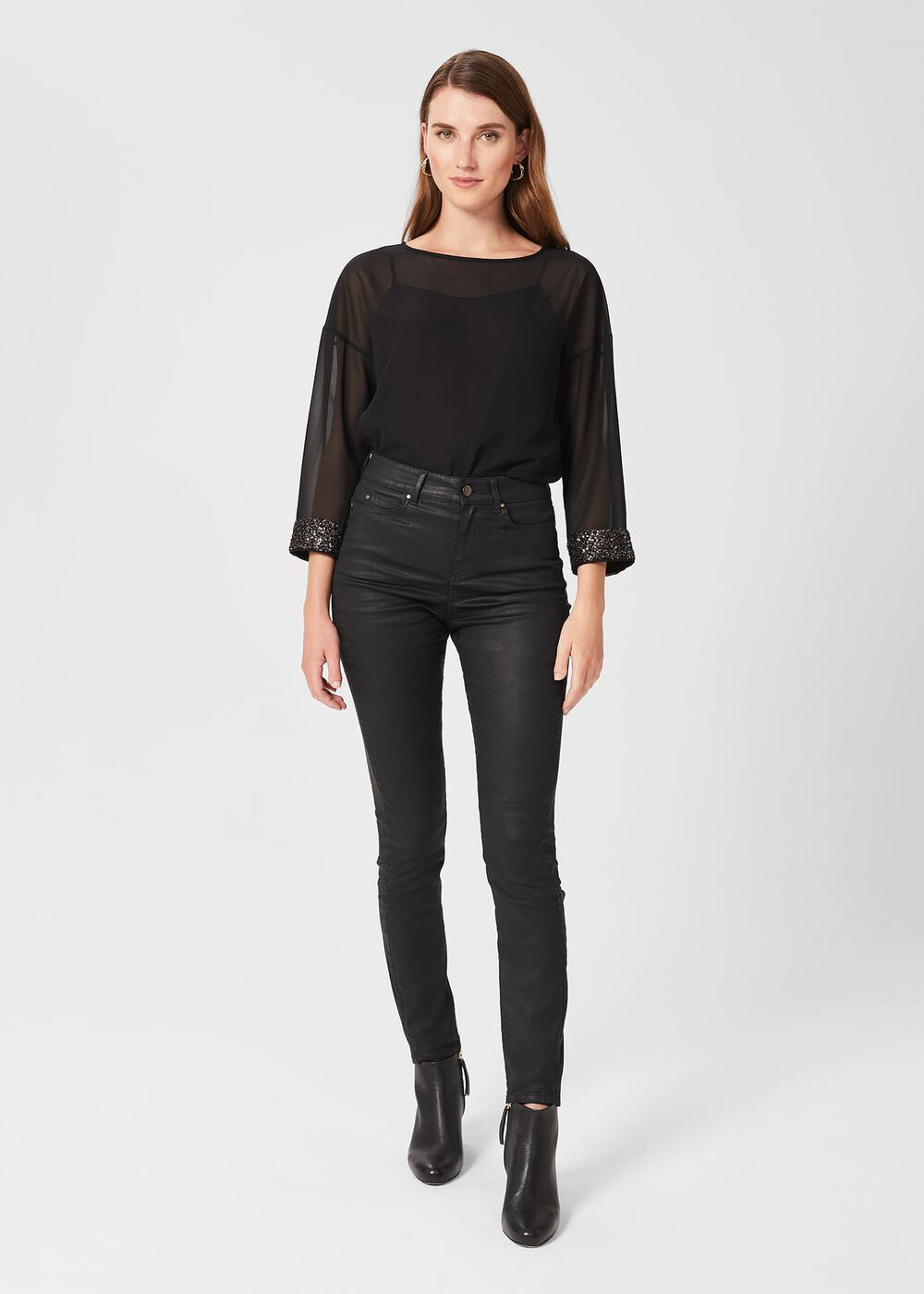 Gia Coated Skinny Jeans, Black, hi-res