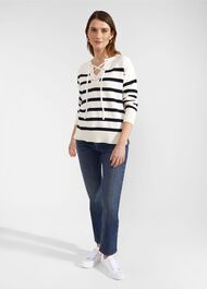 Danica Cotton Sweater, Ivory Navy, hi-res