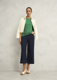 Katie Cotton Button Back Top, Green Ivory, hi-res