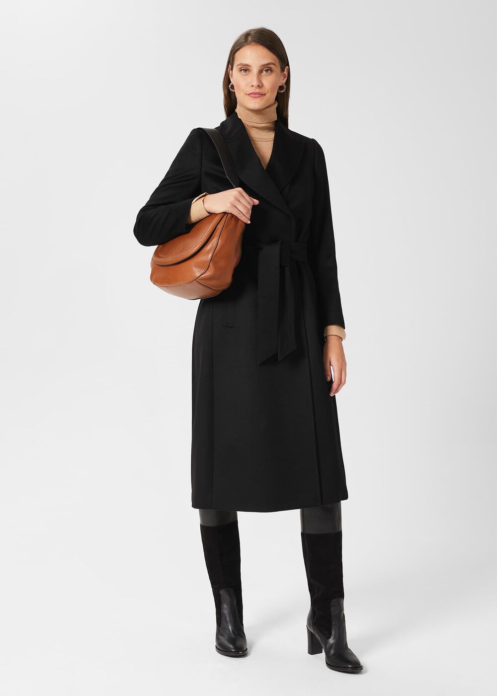 Olivia Wool Wrap Coat, Black, hi-res