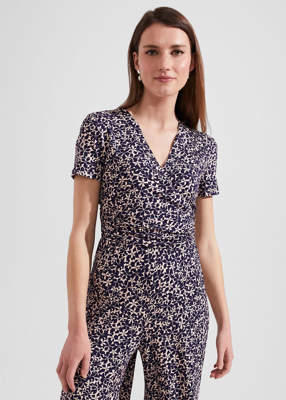 Dina Wrap Floral Jumpsuit, Navy Cream, hi-res