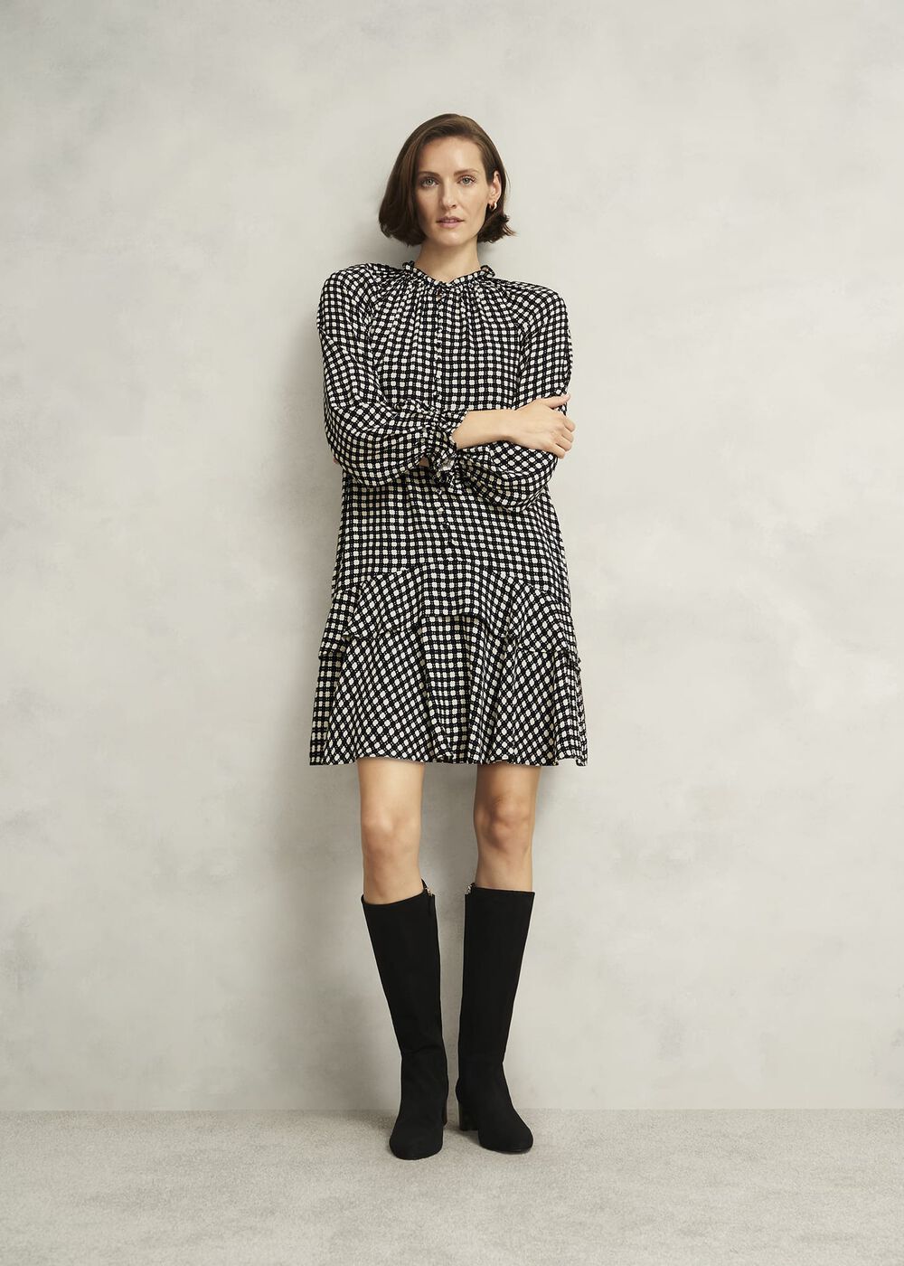Hewlett Geo Mini Dress, Black Cream, hi-res