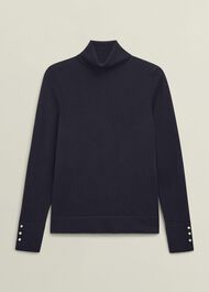 Lara Merino Rollneck Sweater, Navy, hi-res