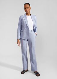 Adina Straight Linen Trousers, Blue Ivory, hi-res