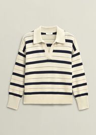 Ivory Beauford Cotton Stripe Polo Knitted Sweater, Cream Navy, hi-res