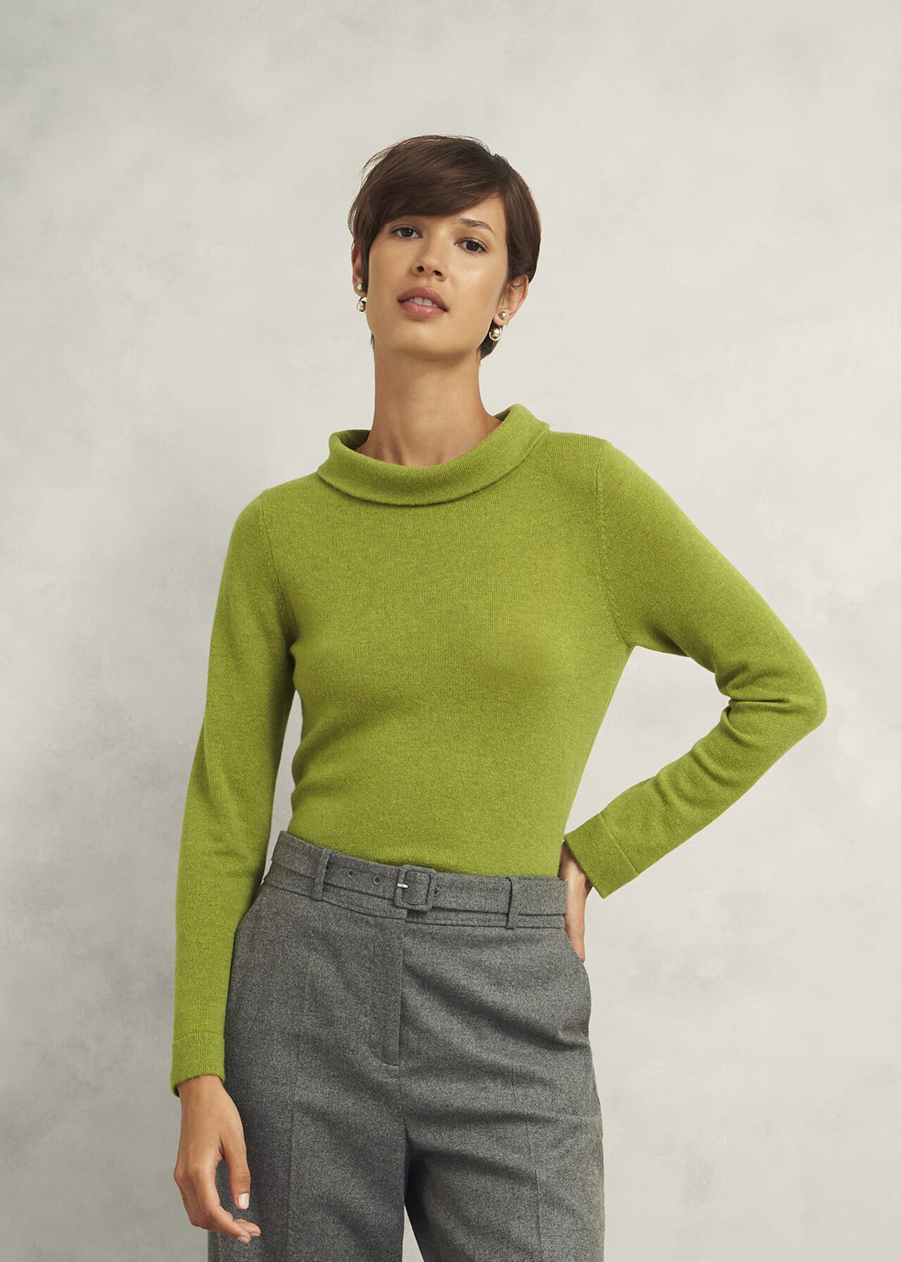 Audrey Wool Cashmere Jumper, Lime Green, hi-res