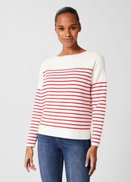 Petra Striped Jumper, Ivory Red, hi-res