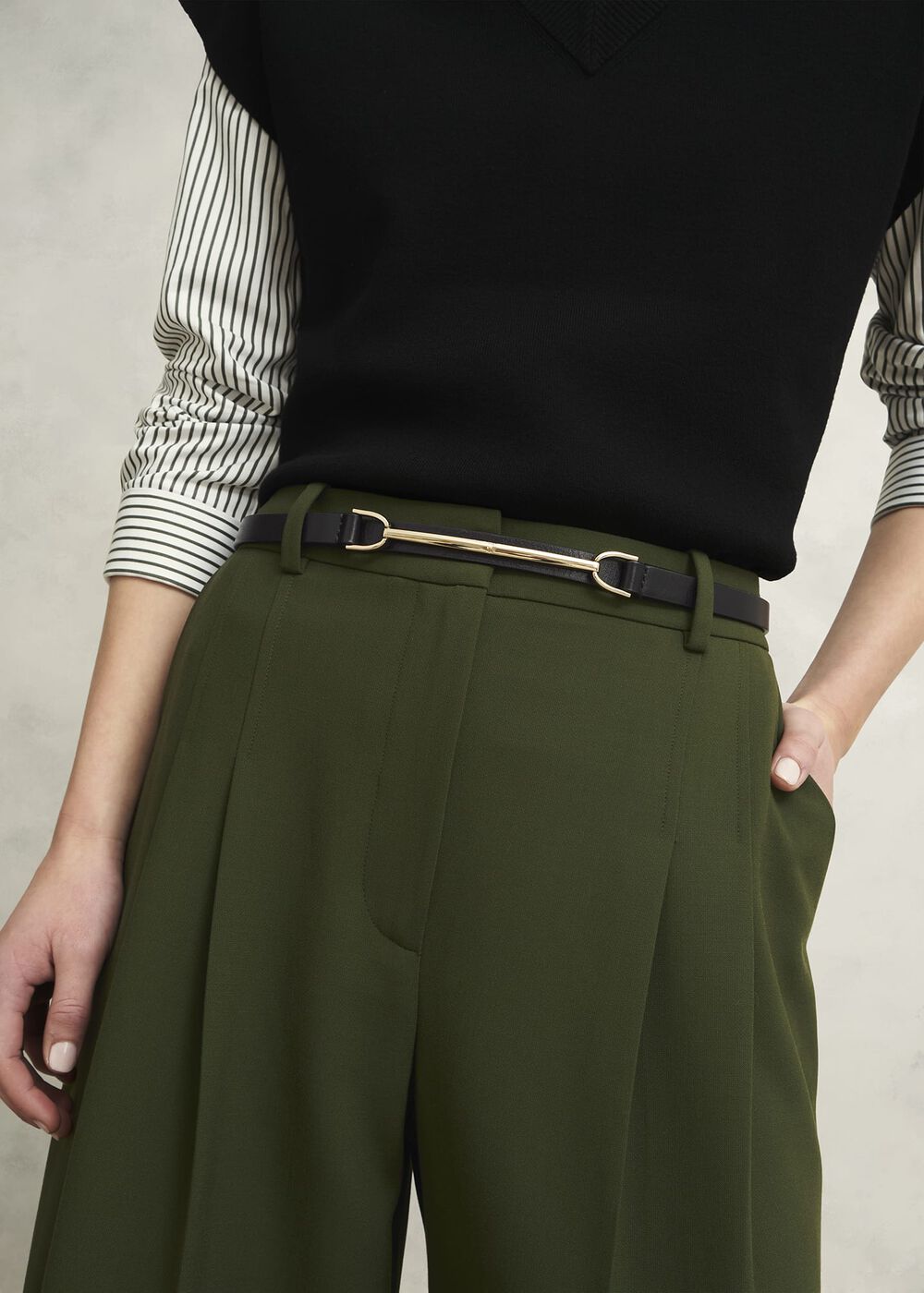 Daphne Leather Waist Belt, Black, hi-res