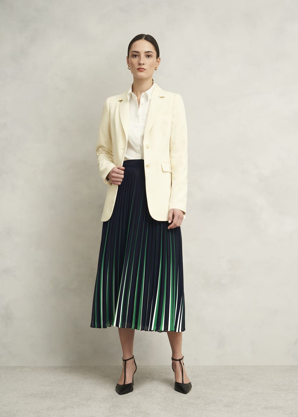 Vida Pleated Skirt, Navy Green, hi-res