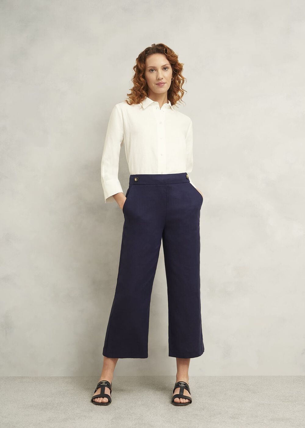 Josephine Linen Trousers, True Navy, hi-res
