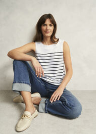 Maddy Cotton Striped Top, White Navy, hi-res