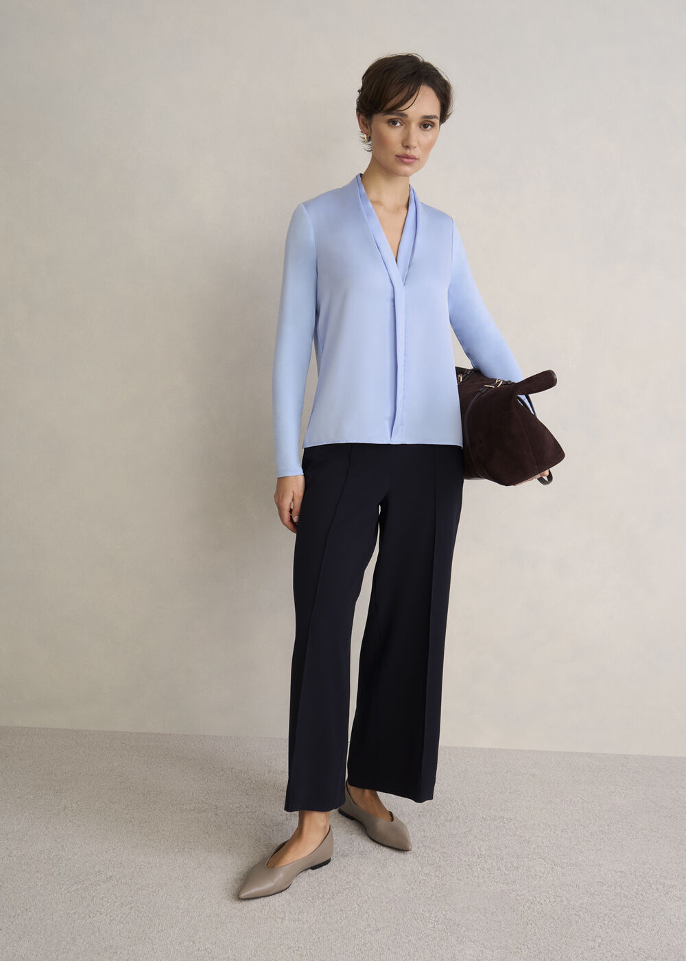 Claire V neck Top, Lavender Blue, hi-res