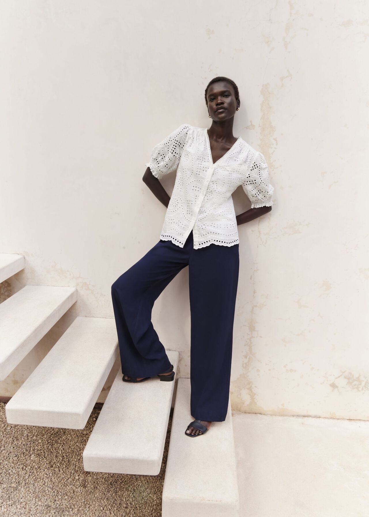 Chiara Broderie Blouse, Hobbs White, hi-res