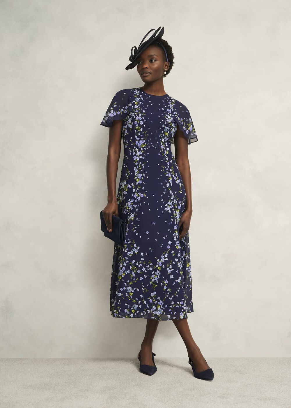 Rosella Cape Dress, Midnight Multi, hi-res