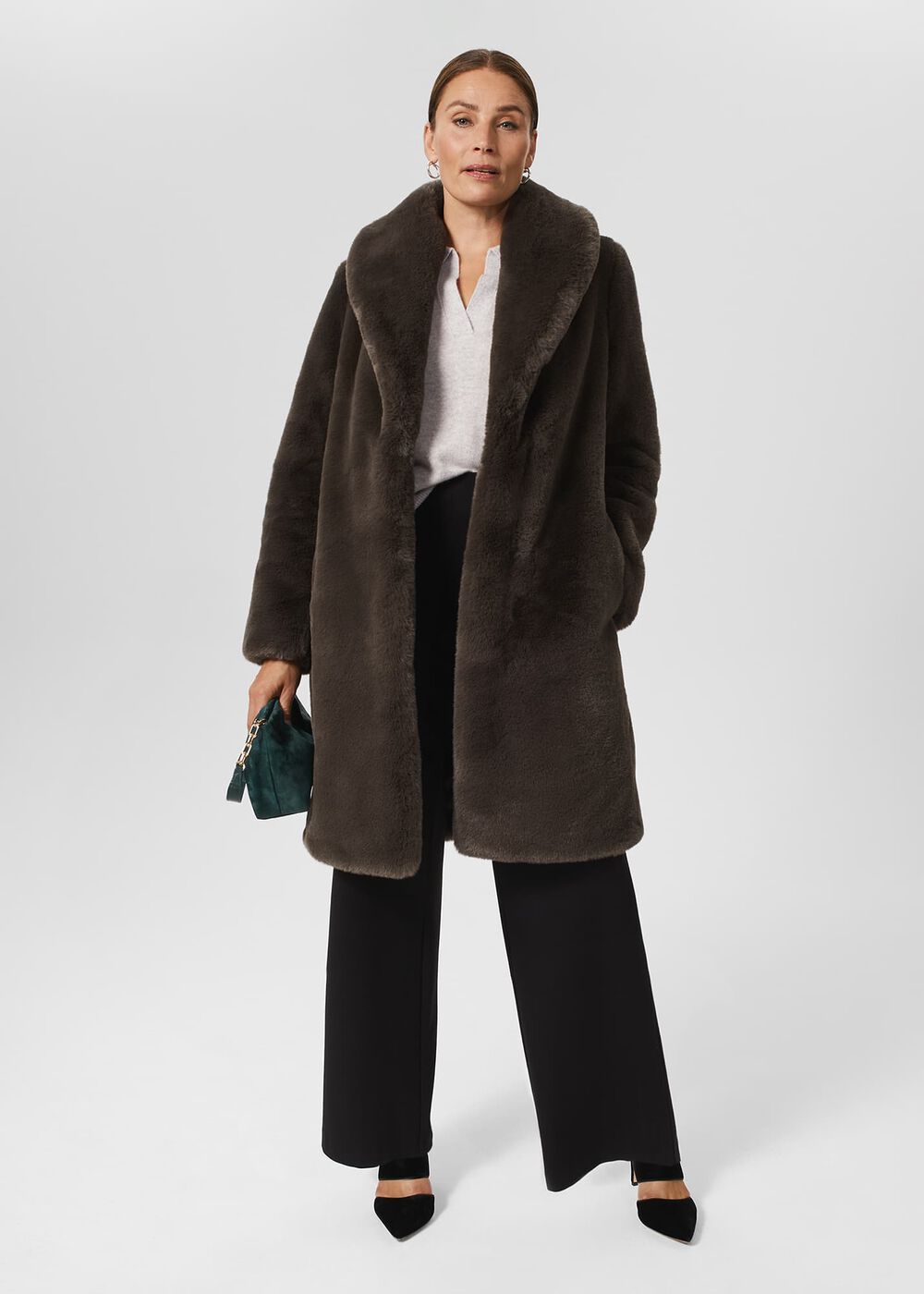 Gabby Faux Fur Coat , Dark Charcoal, hi-res