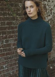 Dark Green Lorraine Wool Blend Turtle Neck Knitted Jumper, Ponderosa Green, hi-res