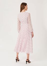 Selena Spot Pleated Dress, Pale Pink Black, hi-res