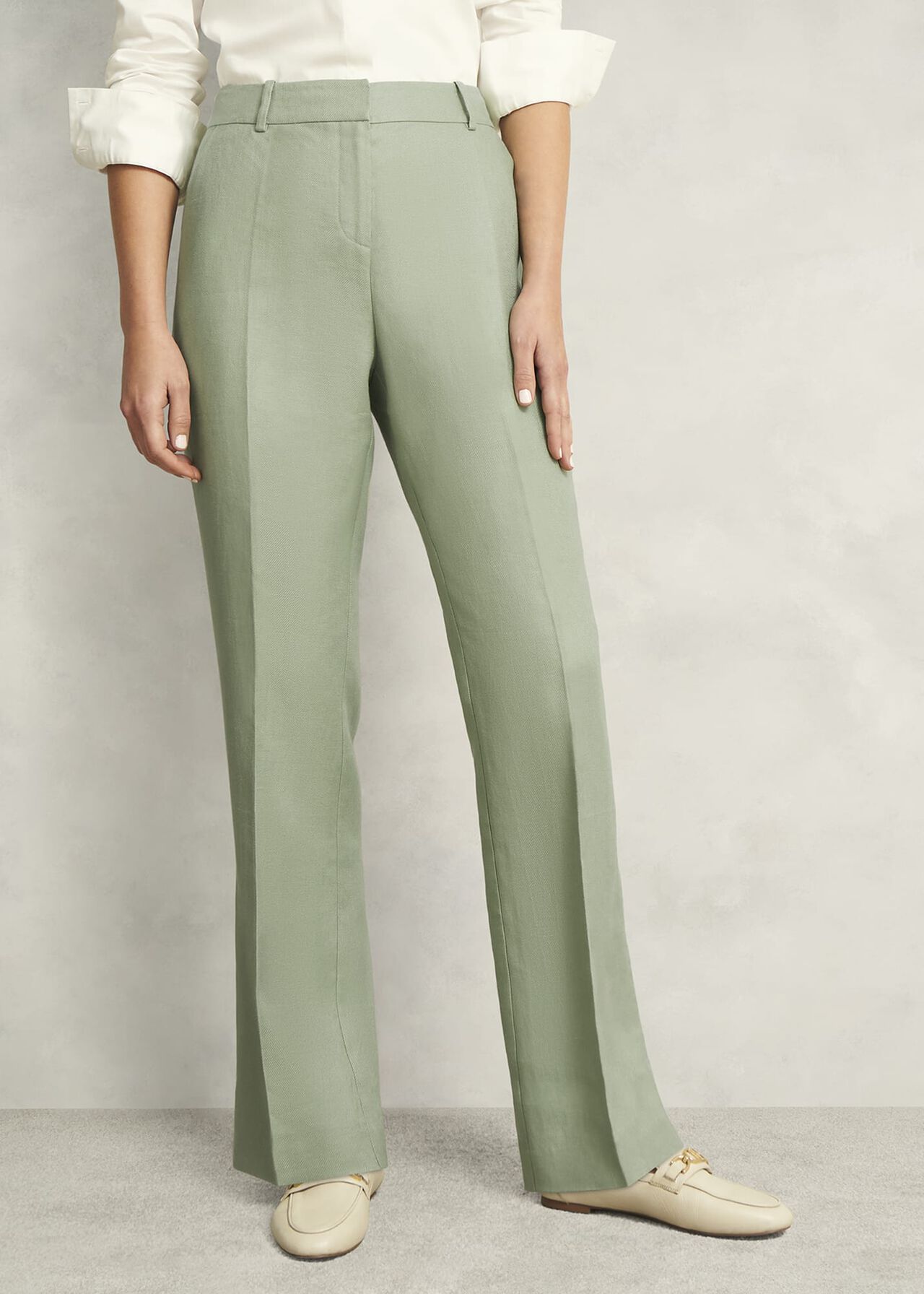 Marietta Linen Straight Pants, Sage Green, hi-res