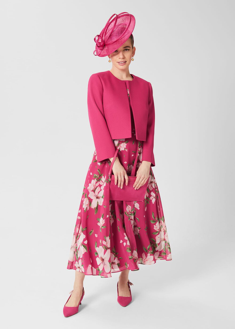 Petite Carly Floral Midi Dress, Pink Multi, hi-res