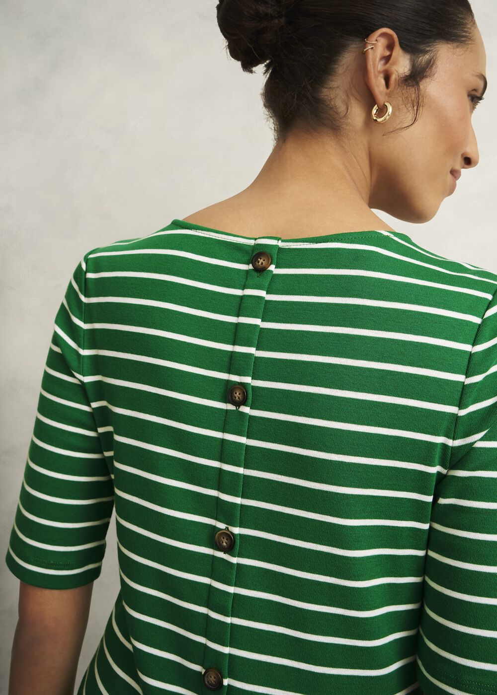 Katie Cotton Button Back Top, Green Ivory, hi-res