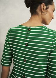 Katie Cotton Button Back Top, Green Ivory, hi-res