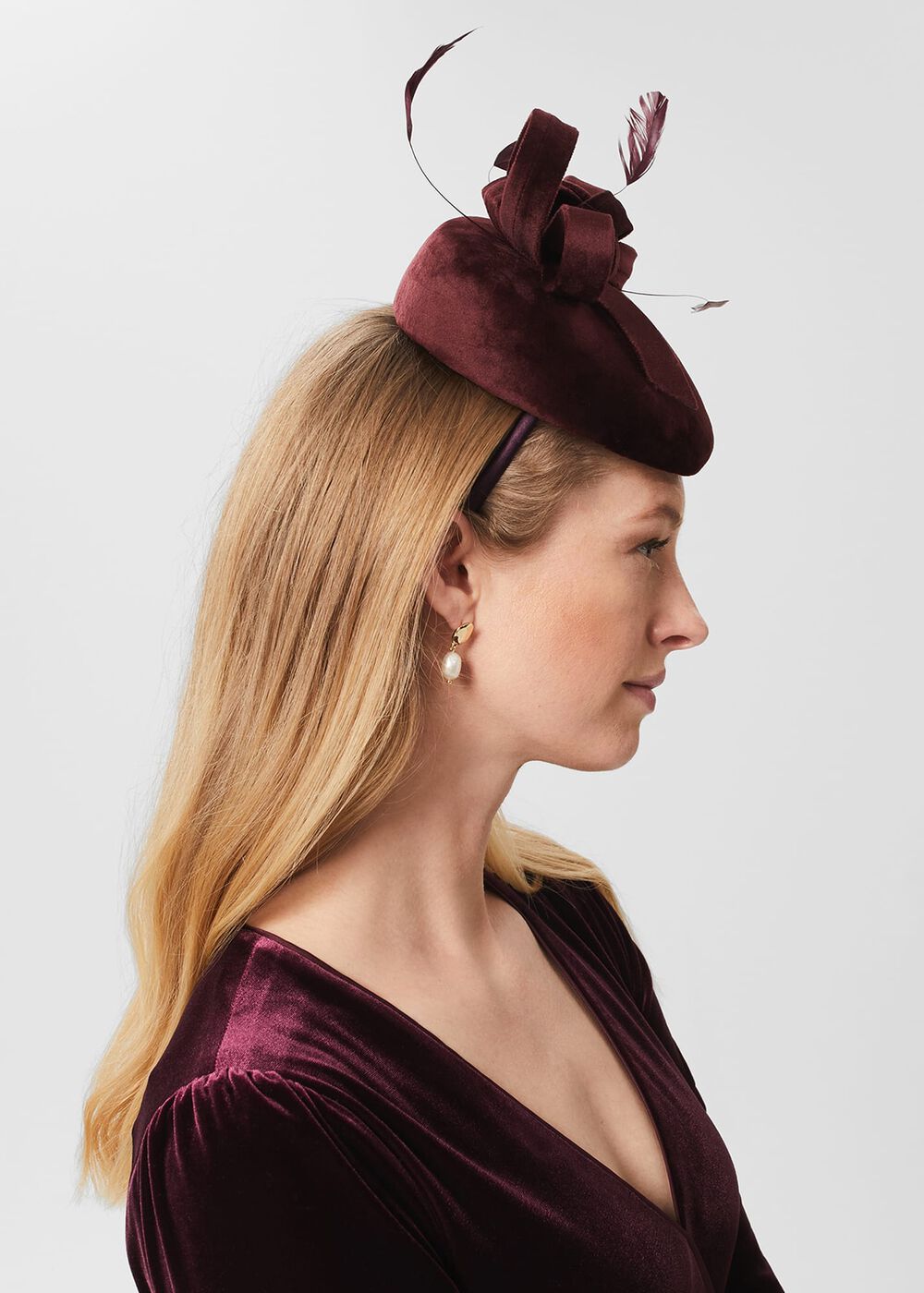 Zoe Fascinator, Aubergine, hi-res