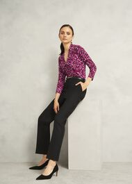 Burgundy Aimee Printed V Neck 3/4 Sleeve Top, Beryl Red, hi-res