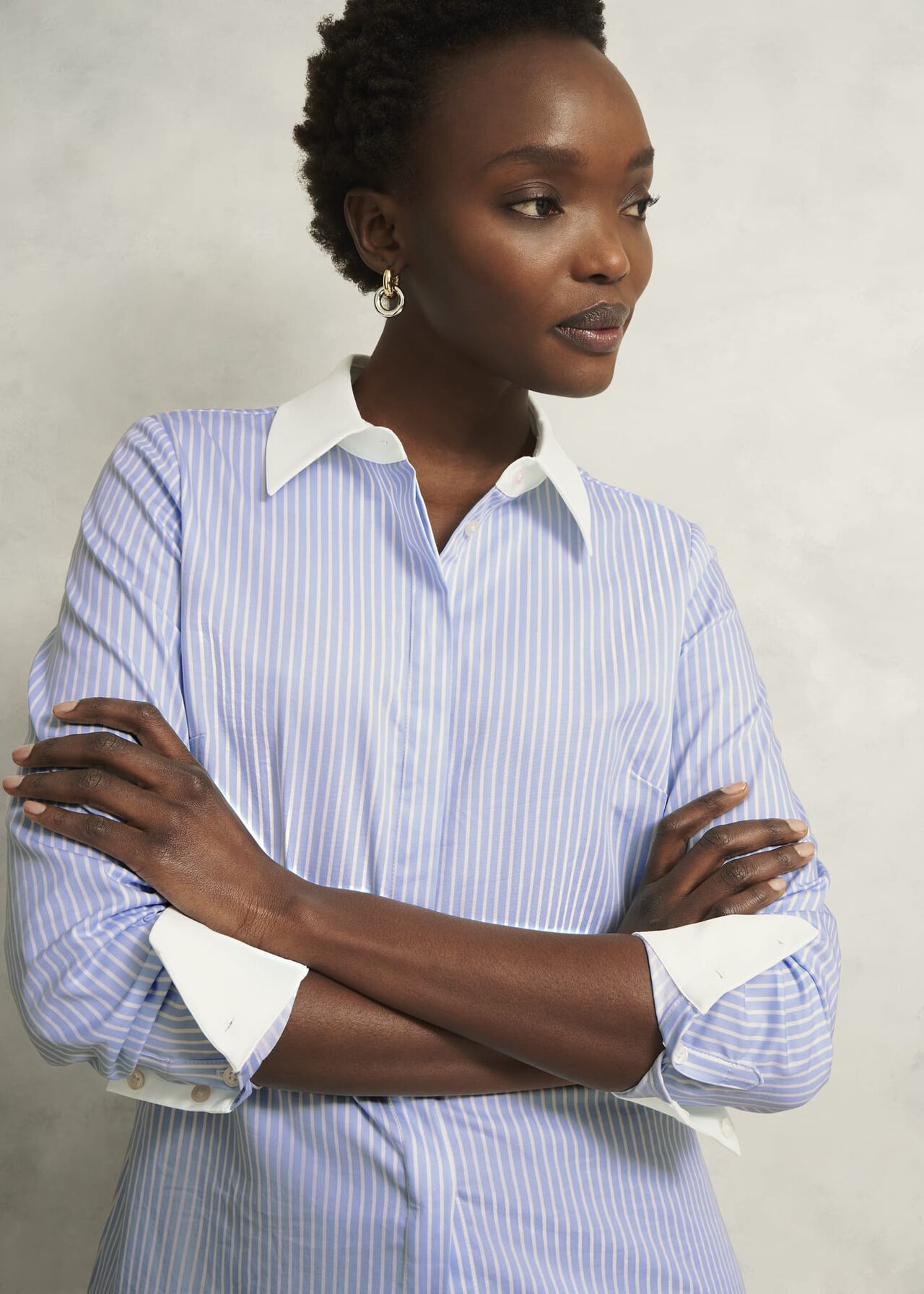 Victoria Cotton Blend Shirt, Pale Blue White, hi-res