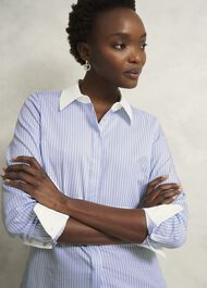 Victoria Cotton Blend Shirt, Pale Blue White, hi-res