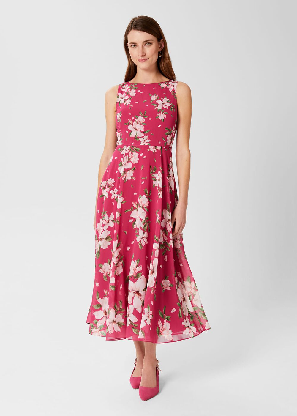 Carly Floral Midi Dress, Pink Multi, hi-res