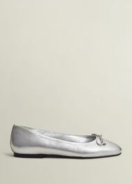 Priya Leather Ballerina, Silver Metallic, hi-res