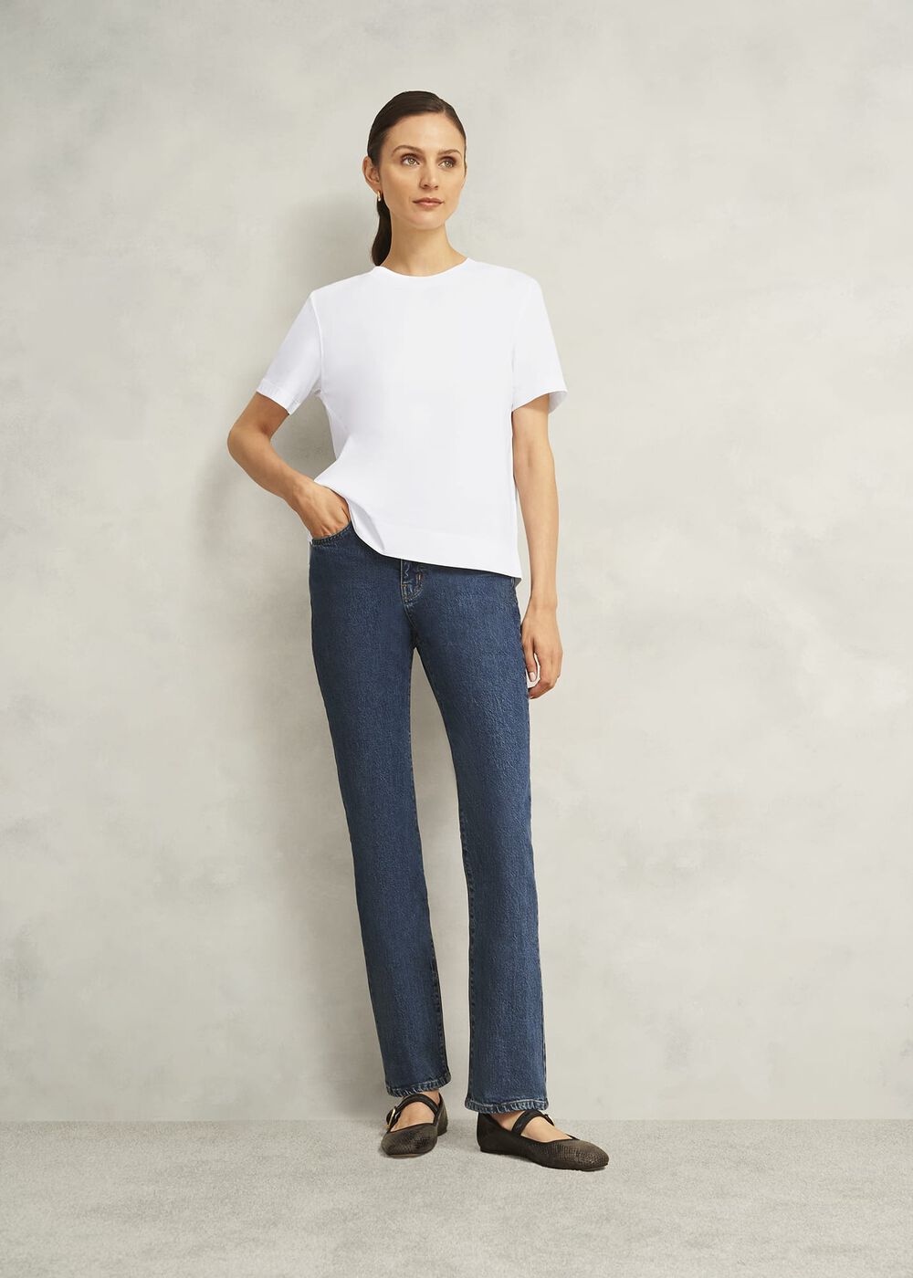 White Lori Cotton Crew Neck Short Sleeve T-Shirt, White, hi-res