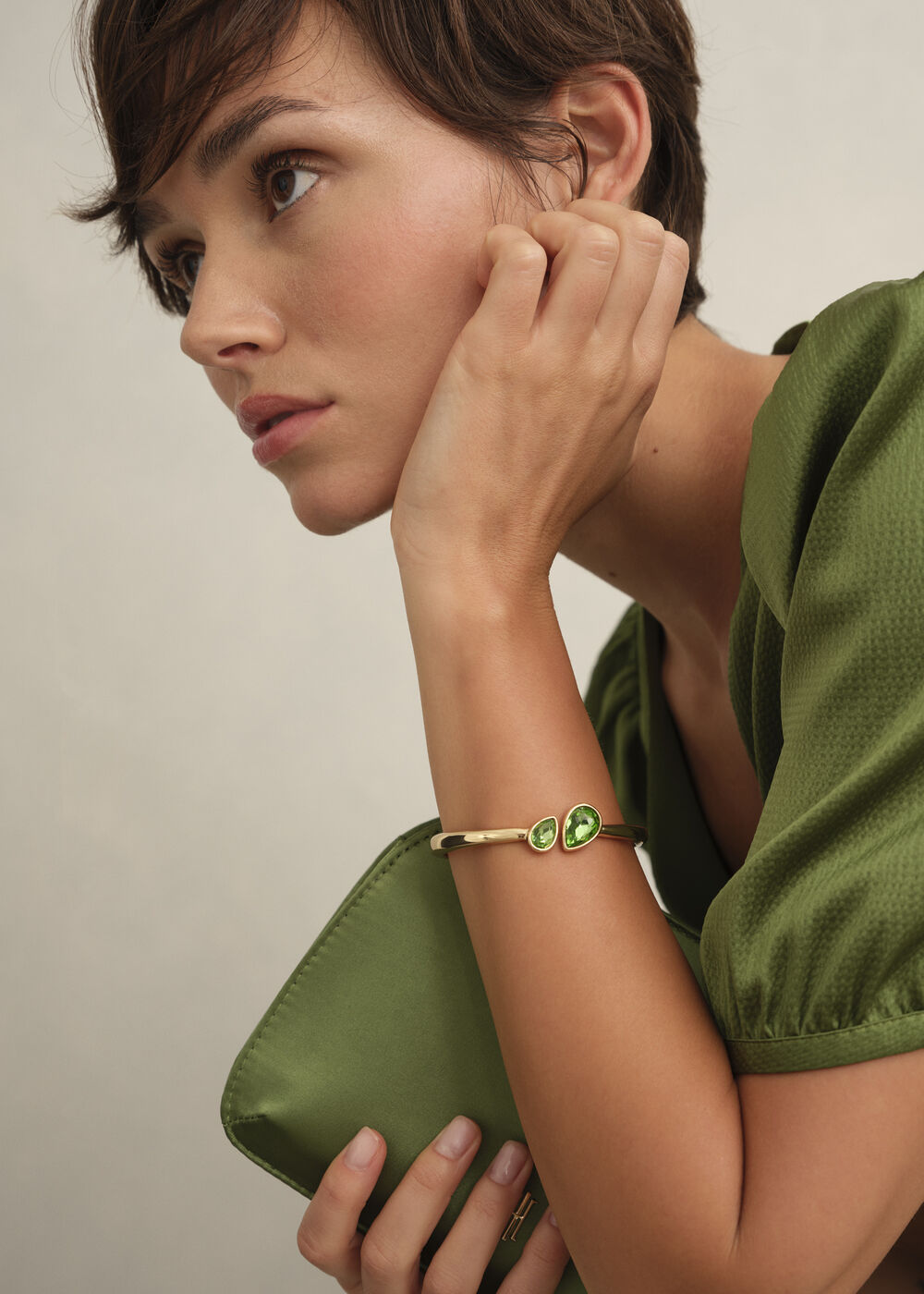 Lilia Cut Glass Cuff, Gold Green, hi-res