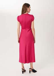 Marlene Satin Midi Dress, Fuchsia, hi-res