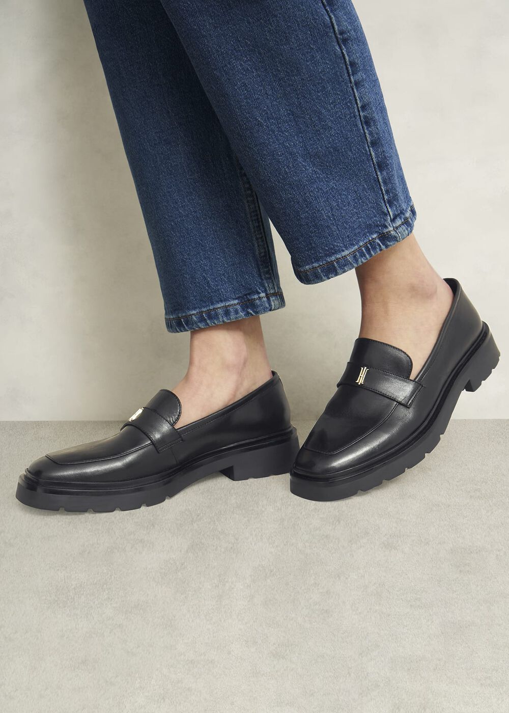 Saige Leather Loafers, Black, hi-res