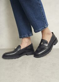 Saige Leather Loafers, Black, hi-res