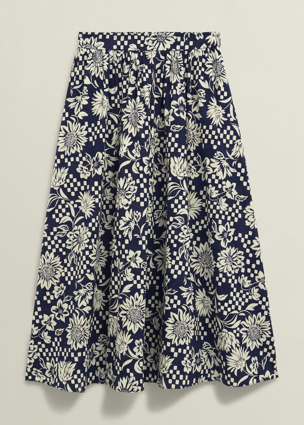 Rousham Cotton Midi Skirt, Navy Cream, hi-res