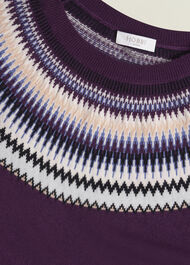 Purple Greta Wool Blend Fairisle Crew Neck Sweater, Vibrant Purple, hi-res