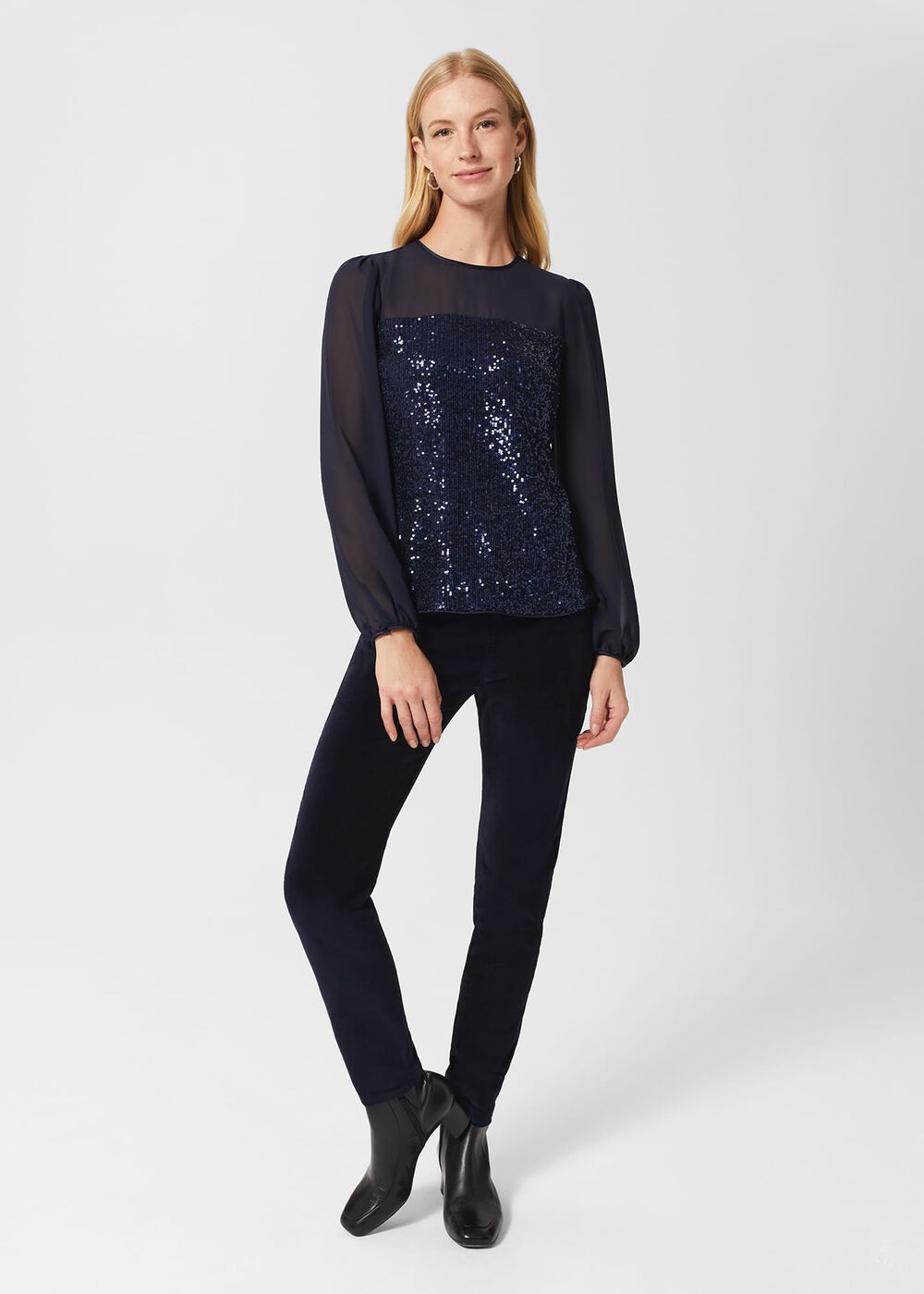 Gia Velvet Skinny Jeans , Navy, hi-res