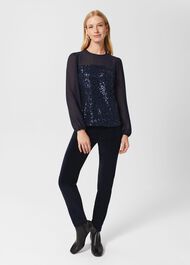 Gia Velvet Skinny Jeans , Navy, hi-res