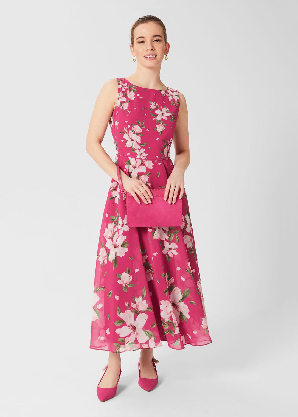 Petite Carly Floral Midi Dress, Pink Multi, hi-res