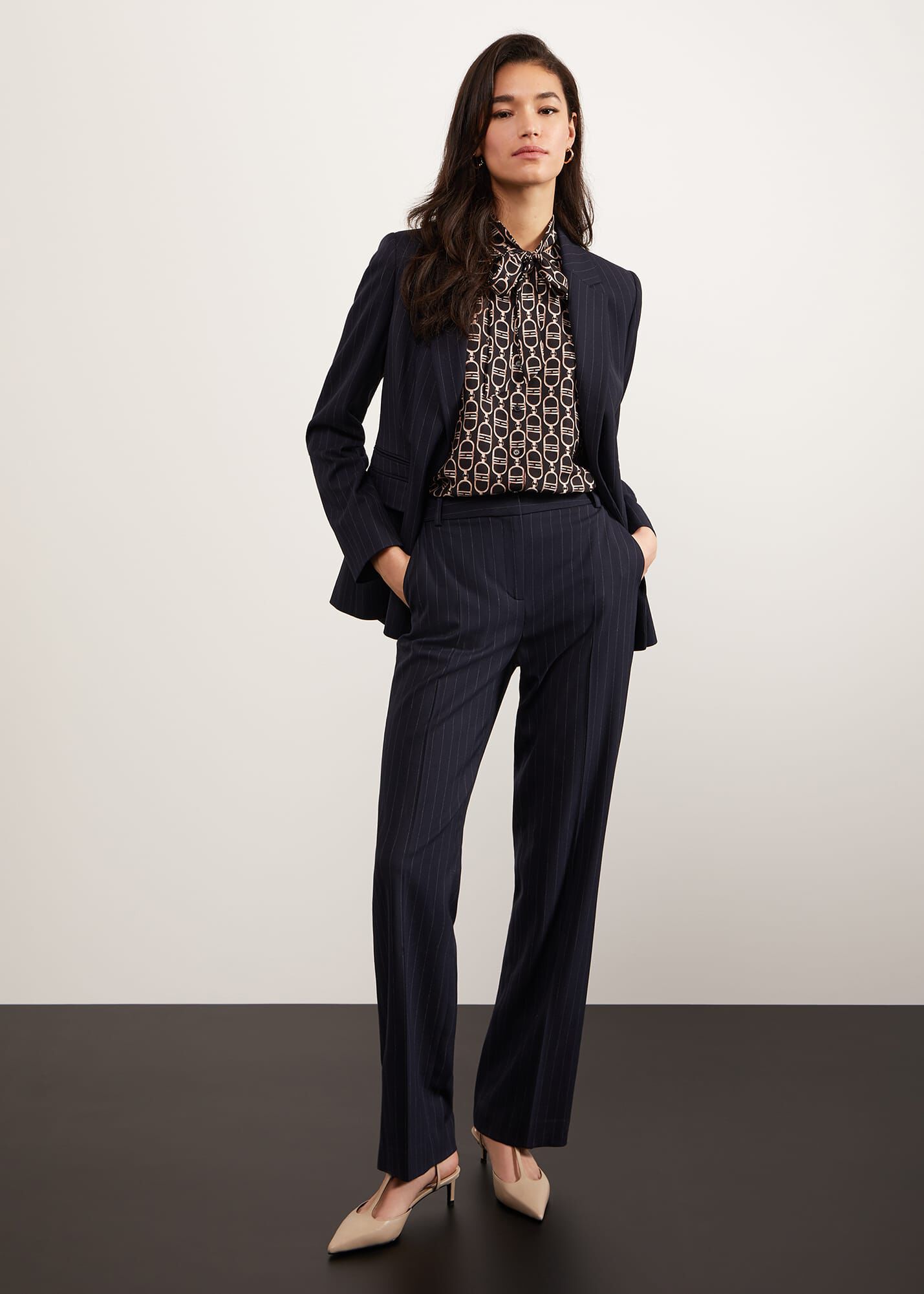 Mango Semiflu Flowy Suit Trousers, Navy, XXS